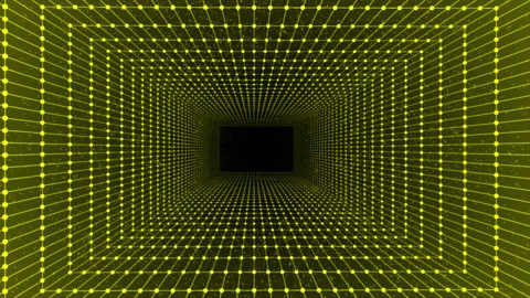 Yellow color 3d rectangular mesh seamless looping tunnel background Stockbeeldmateriaal 228724567