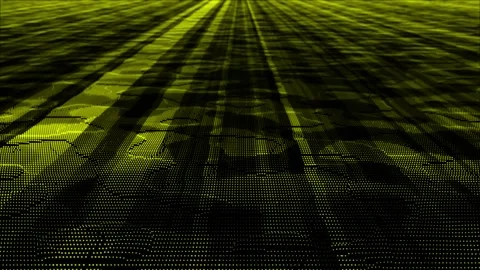 Yellow color digital data flow particles cyber technology futuristic background Stock Footage 296089014