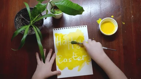 Yellow Color Happy Easter Paint Stock Footage 300250109
