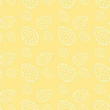 Yellow color pattern with eggs decorated in white circles in doodle style Stock Illustration