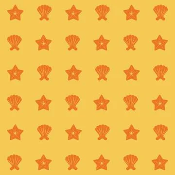 Yellow color pattern of shells and starfish Stock Illustration