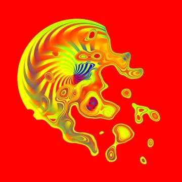 Yellow color splash effect on red. Icon ideas. Messy swirl. Washing up. Idea. Stock Illustration