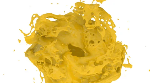 Yellow color splashes in slow motion into screen, alpha included (FULL HD) Stock Footage 63581431