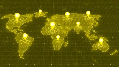 Yellow color world map location tracking... | Stock Video | Pond5