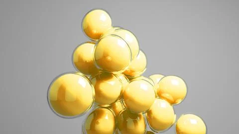 Yellow colored bubbles floating against grey background. Stock Illustration