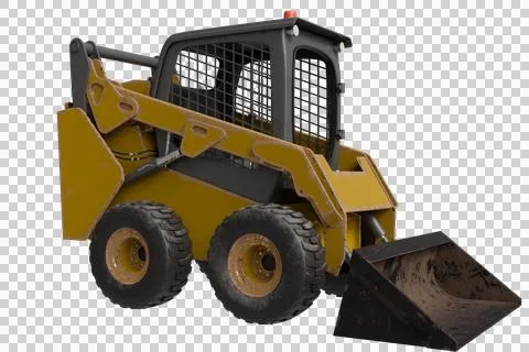 A yellow, compact construction vehicle with a front bucke Stock Photos