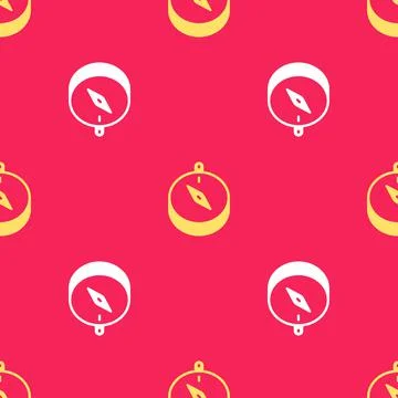 Yellow Compass icon isolated seamless pattern on red background. Windrose Stock Illustration