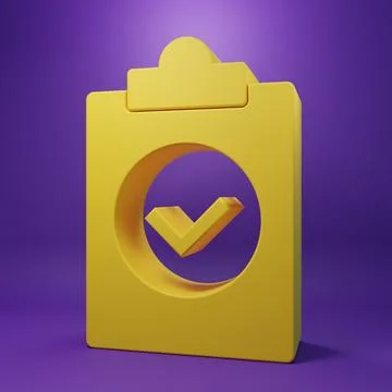 Yellow Completed task icon isolated on purple background. Compliance inspec.. Stock Photos