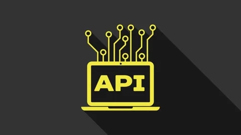 Yellow Computer api interface icon isolated on grey background. Application Video stock 147693868