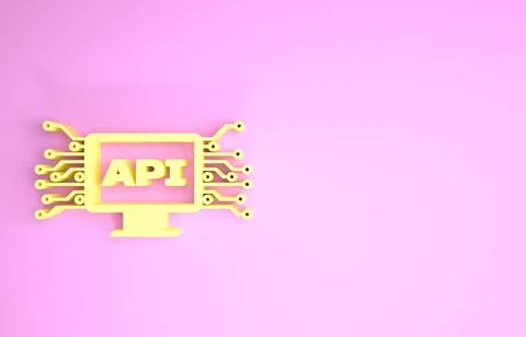 Yellow Computer api interface icon isolated on pink background. Application p Stock Illustration