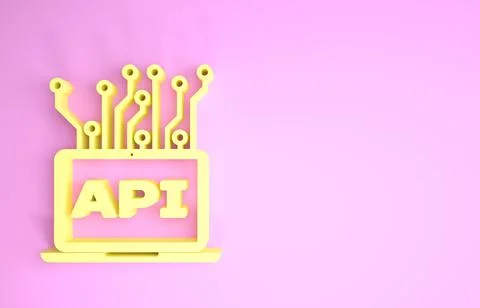 Yellow Computer api interface icon isolated on pink background. Application p 스톡 일러스트