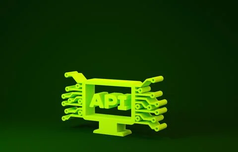 Yellow Computer api interface icon isolated on green background. Application  스톡 일러스트