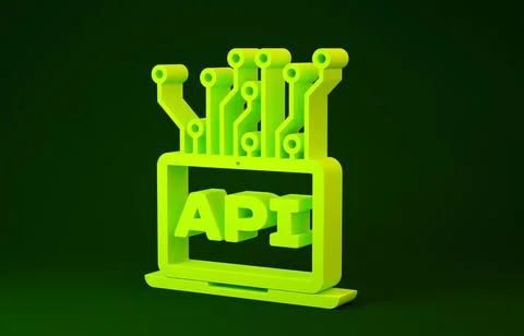 Yellow Computer api interface icon isolated on green background. Application  스톡 일러스트