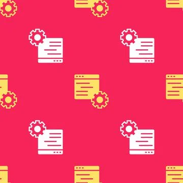 Yellow Computer api interface icon isolated seamless pattern on red background 스톡 일러스트