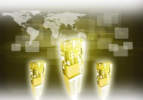 Yellow computer cables with world map Stock Illustration