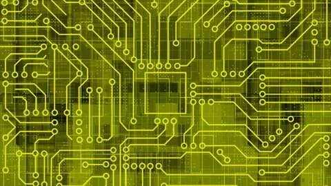Yellow Computer chip, AI Computer processor Motherboard circuit background Stock Footage 272486978