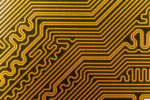 Yellow computer circuit board close-up Stock Photos