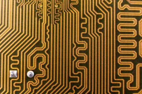 Yellow computer circuit board close-up Stock Photos