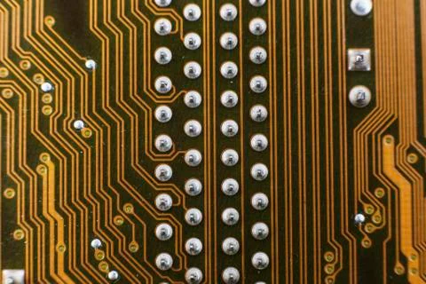 Yellow computer circuit board close-up Stock Photos