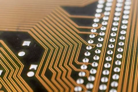 Yellow computer circuit board close-up Stock Photos