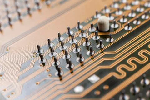 Yellow computer circuit board close-up Stock Photos