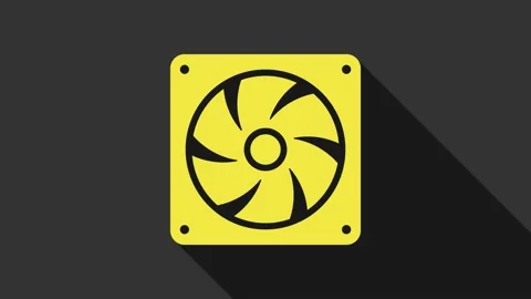 Yellow Computer cooler icon isolated on grey background. PC hardware fan. 4K Stock Footage 147691439