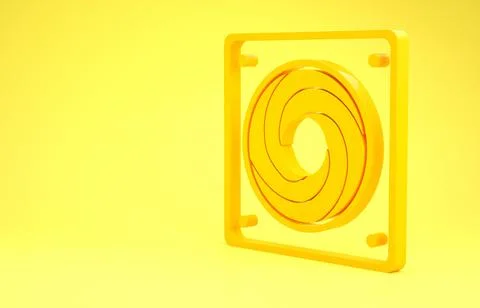 Yellow Computer cooler icon isolated on yellow background. PC hardware fan. M 스톡 일러스트