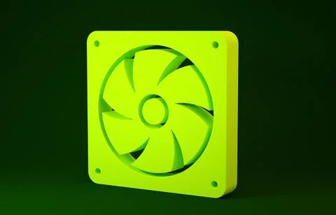Yellow Computer cooler icon isolated on green background. PC hardware fan. Mi Stockillustratie