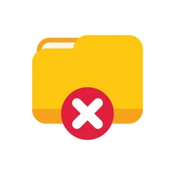Yellow computer folder being deleted with red cross mark 스톡 일러스트