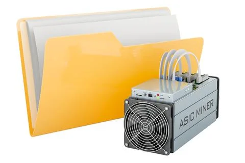 Yellow computer folder icon with ASIC miner, 3D rendering Stock Illustration