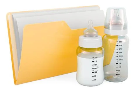 Yellow computer folder icon with baby bottles, 3D rendering Yellow compute... Stock Photos