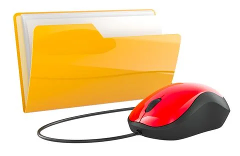 Yellow Computer Folder icon with computer mouse, 3D rendering Stock Illustration