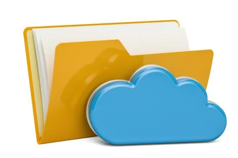 Yellow computer folder icon with computing cloud, 3D rendering Stock Illustration
