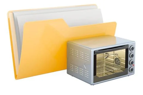 Yellow computer folder icon with convection toaster oven, 3D rendering Yel... 写真素材