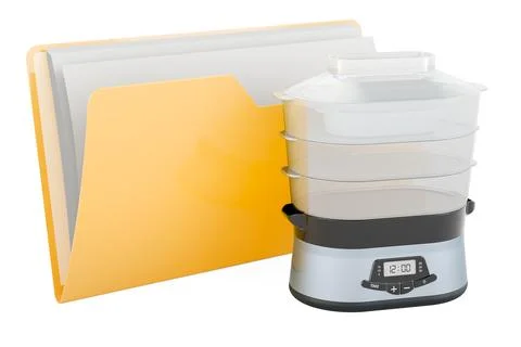 Yellow computer folder icon with food steamer, 3D rendering Illustrazione stock