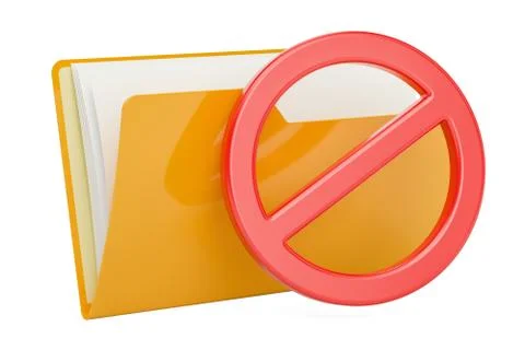Yellow computer folder icon with forbidden sign, 3D rendering Stock Illustration