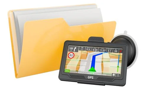 Yellow computer folder icon with GPS receiver, 3D rendering Stock Illustration