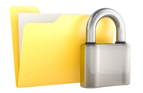 Yellow computer folder icon with padlock, 3D rendering Illustrazione stock