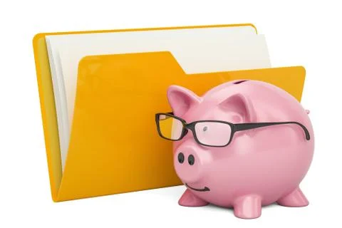 Yellow computer folder icon with piggy bank, 3D rendering Stock Illustration