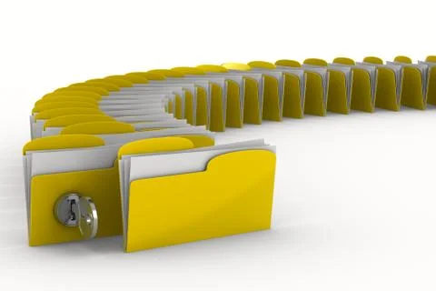 Yellow computer folder with key. Isolated 3d image Illustrazione stock