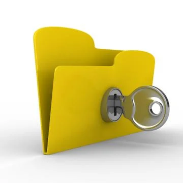 Yellow computer folder with key. Isolated 3d image Stock Illustration