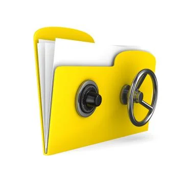 Yellow computer folder with lock. Isolated 3d image イラスト素材