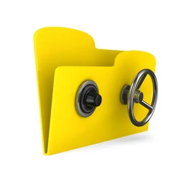 Yellow computer folder with lock. Isolated 3d image 스톡 일러스트