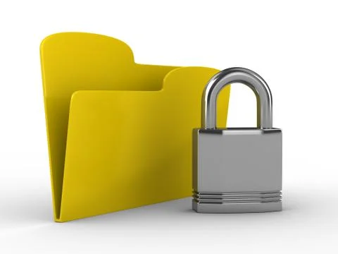 Yellow computer folder with lock. Isolated 3d image Illustrazione stock