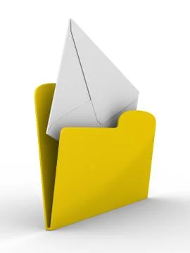 Yellow computer folder with mail on white background. Isolated 3d image Stock Illustration