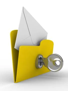 Yellow computer folder with mail on white background. Isolated 3d image 스톡 일러스트
