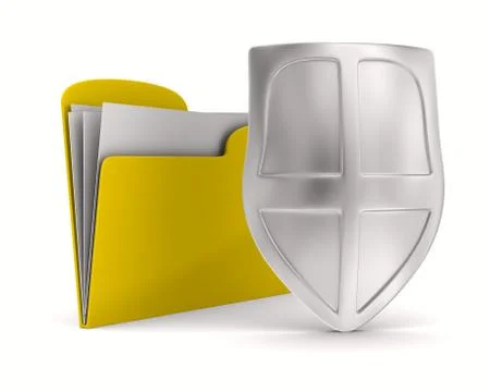 Yellow computer folder with shield. Isolated 3d image Stock Illustration