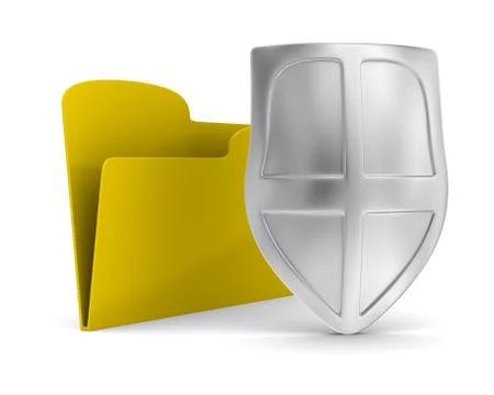 Yellow computer folder with shield. Isolated 3d image Stock Illustration