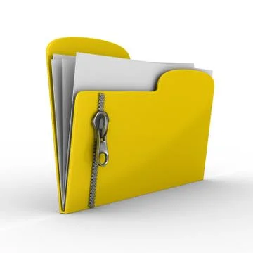 Yellow computer folder with zipper. Isolated 3d image Stock Illustration