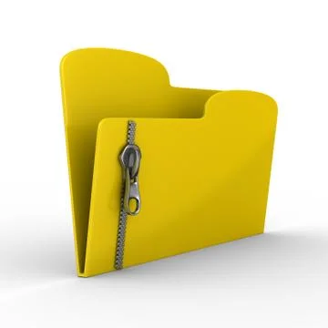 Yellow computer folder with zipper. Isolated 3d image Stock Illustration